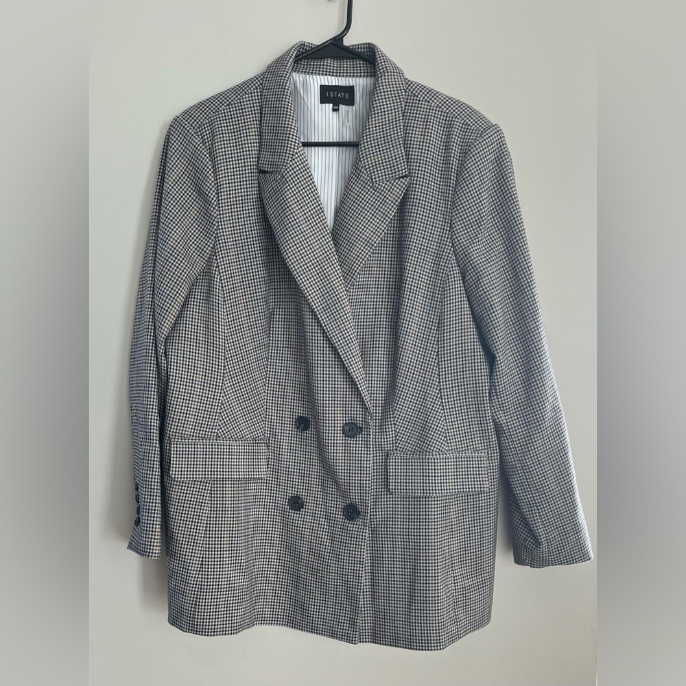 1.State‎ (Nordstrom) Double-Breasted Boyfriend Houndstooth Blazer, Size 16W